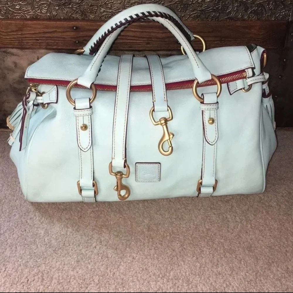 Dooney & Bourke large Florentine satchel in Aqua with strap - Picture 1 of 12